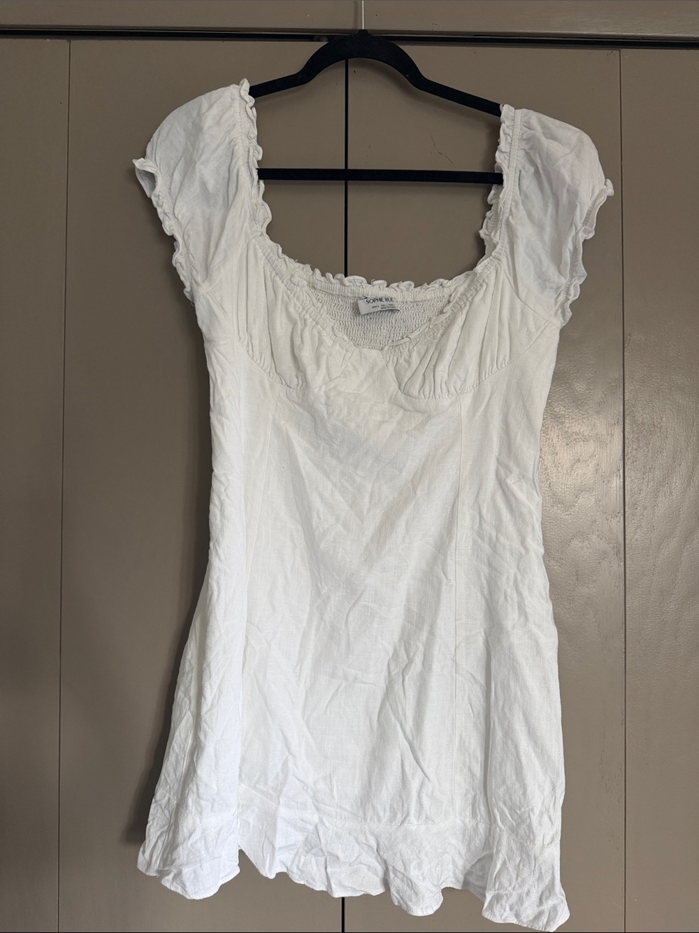 Sophie Rue White Ruffle-Trim Square Neck Mini Dress